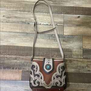 Montana West Brown and Tan Crossbody Bag with Embroidery